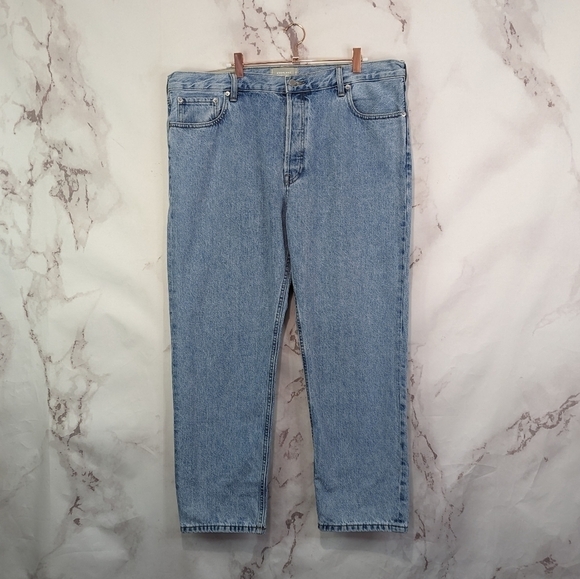 Everlane Denim 33 Relaxed Straight Jean Light Wash Button Fly Crop High Rise NEW - Picture 2 of 12